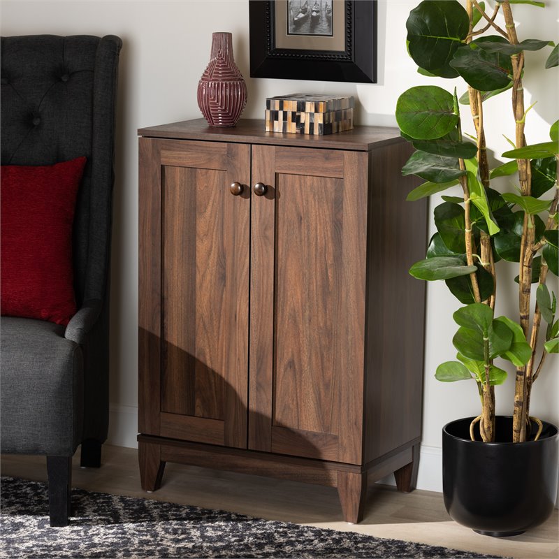 Bowery Hill Walnut Brown Finished Wood 2-Door Shoe Storage Cabinet