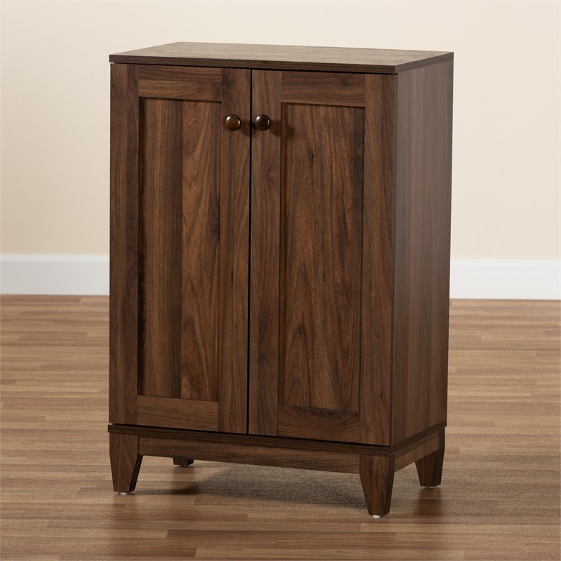 Bowery Hill Walnut Brown Finished Wood 2-Door Shoe Storage Cabinet