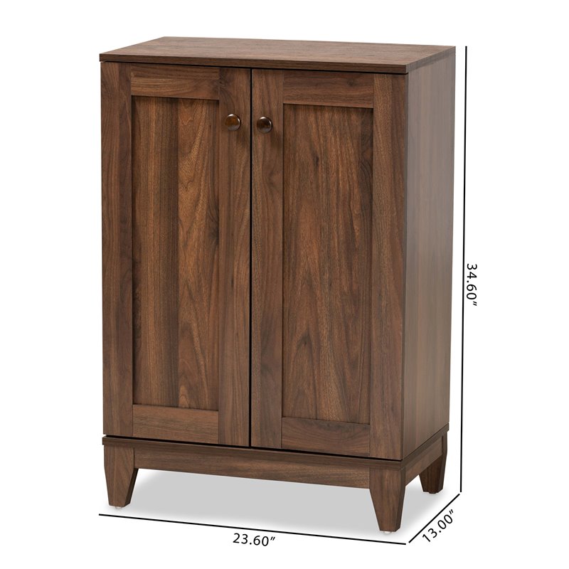 Bowery Hill Walnut Brown Finished Wood 2-Door Shoe Storage Cabinet