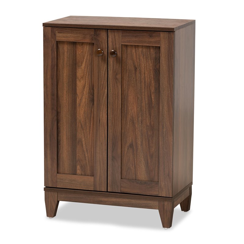 Bowery Hill Walnut Brown Finished Wood 2-Door Shoe Storage Cabinet