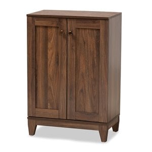 bowery hill walnut brown finished wood 2-door shoe storage cabinet
