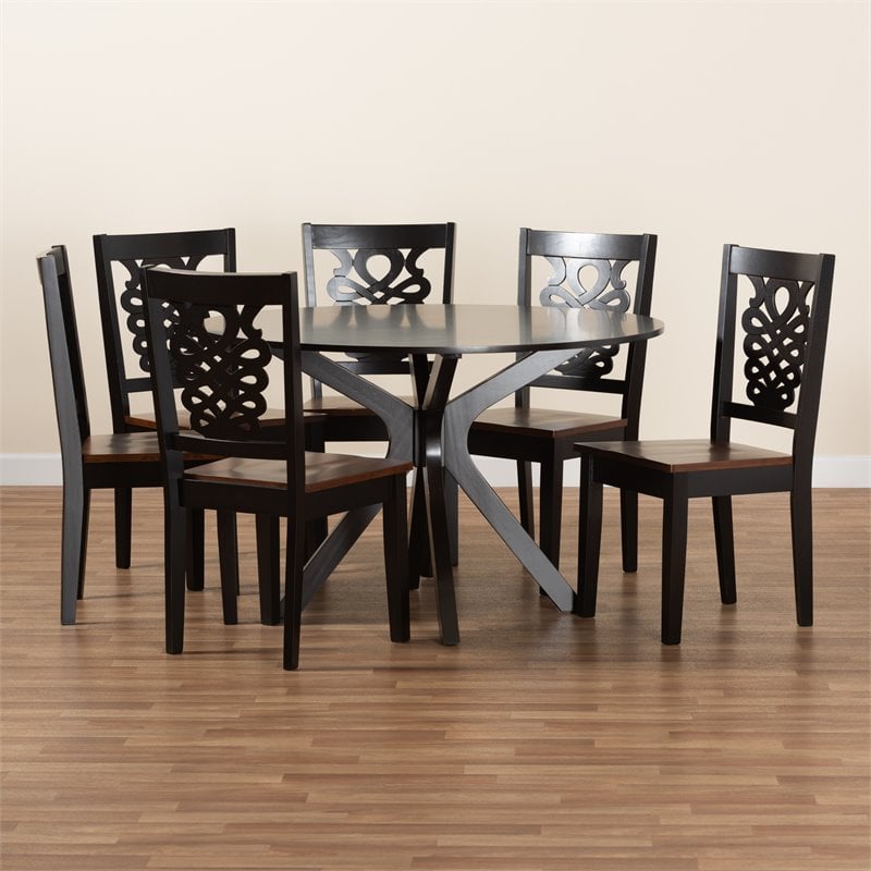 Bowery Hill Two-Tone Brown Finished Wood 7-Piece Dining Set