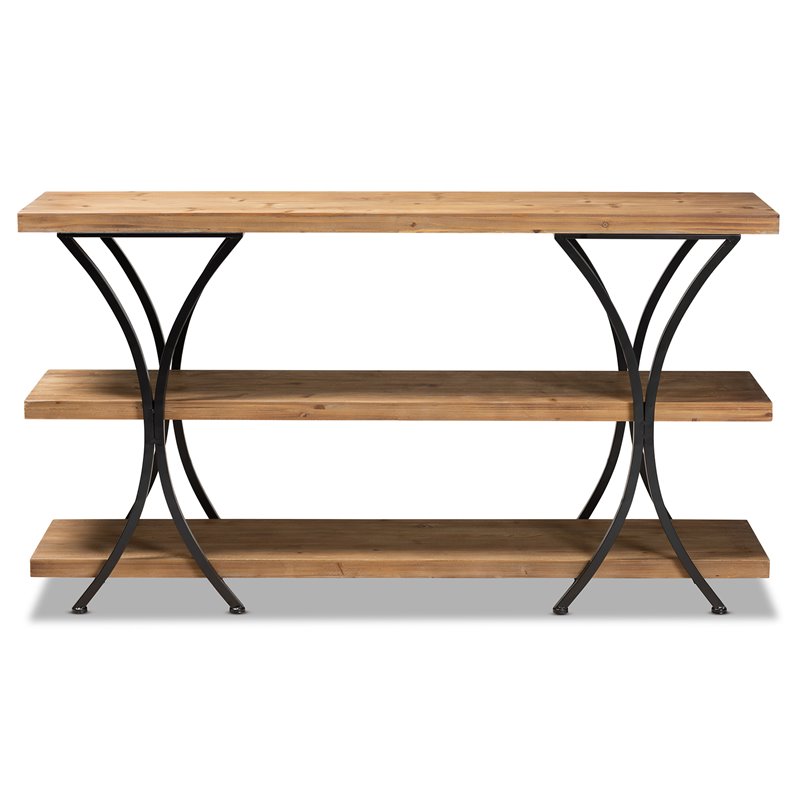 Bowery Hill Brown Finished Wood and Black Finished Metal Console Table