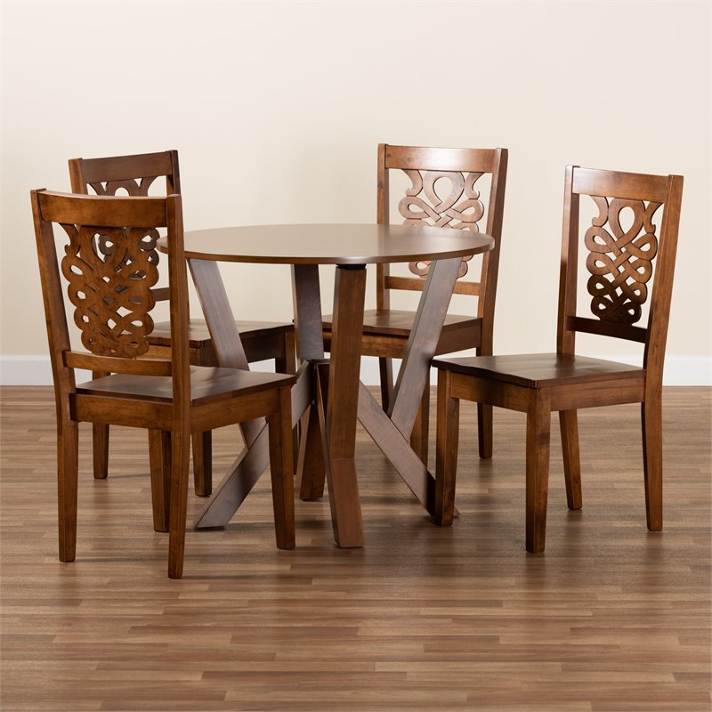 Bowery Hill Walnut Brown Finished Wood 5-Piece Dining Set