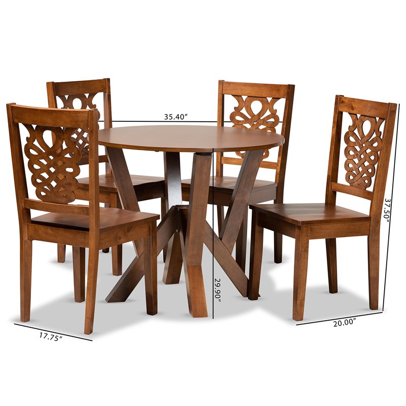 Bowery Hill Walnut Brown Finished Wood 5-Piece Dining Set