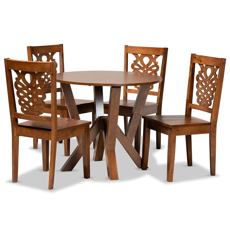 Bowery Hill Walnut Brown Finished Wood 5-Piece Dining Set