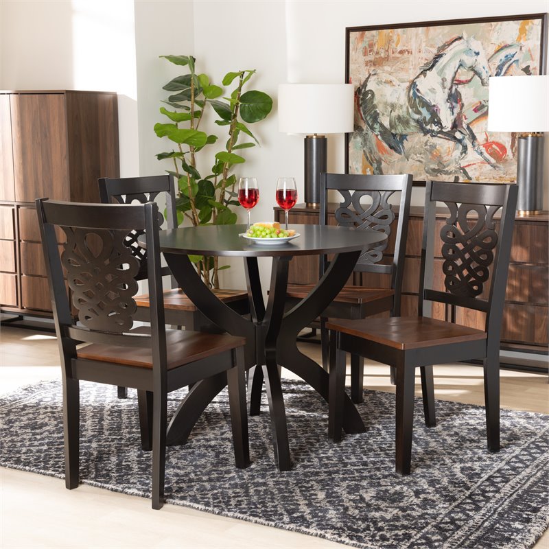 Bowery Hill Two-Tone Brown Finished Wood 5-Piece Dining Set