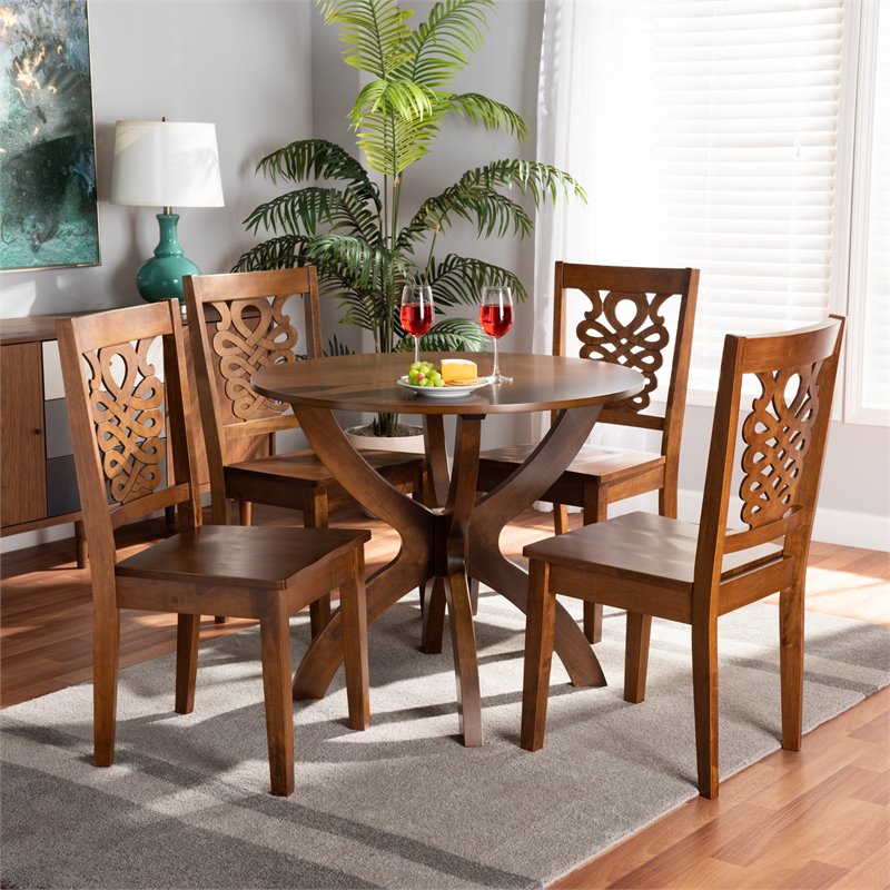 Bowery Hill Walnut Brown Finished Wood 5-Piece Dining Set