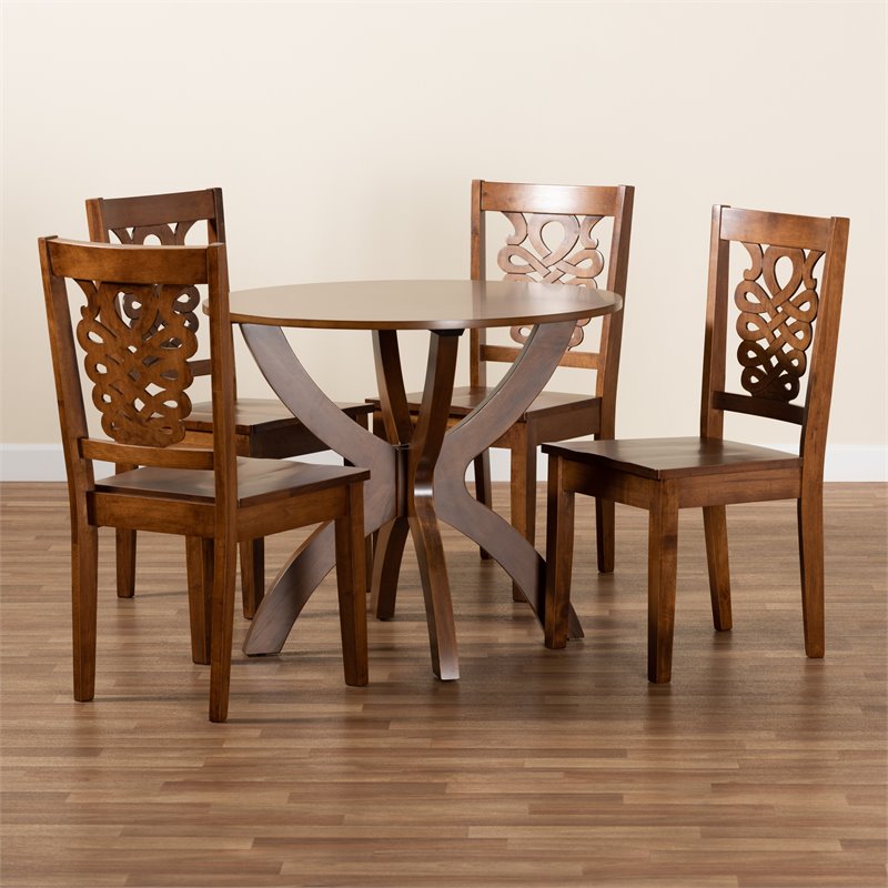 Bowery Hill Walnut Brown Finished Wood 5-Piece Dining Set