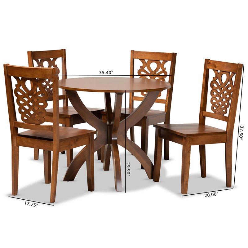 Bowery Hill Walnut Brown Finished Wood 5-Piece Dining Set