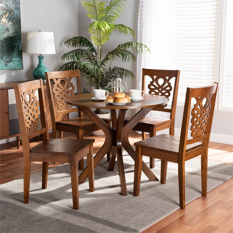 Bowery Hill Walnut Brown Finished Wood 5-Piece Dining Set