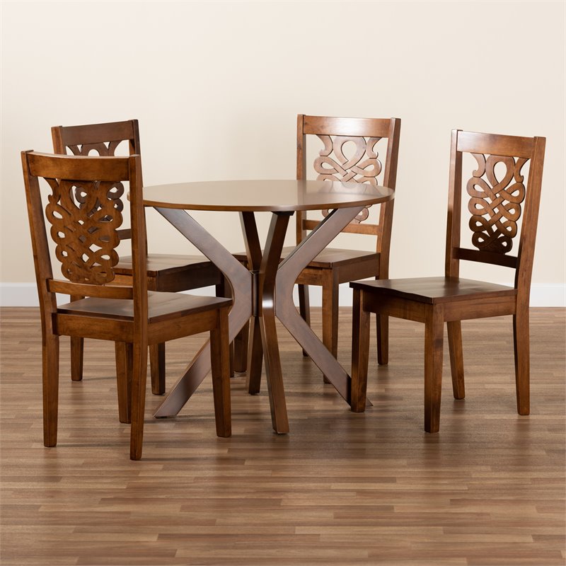 Bowery Hill Walnut Brown Finished Wood 5-Piece Dining Set