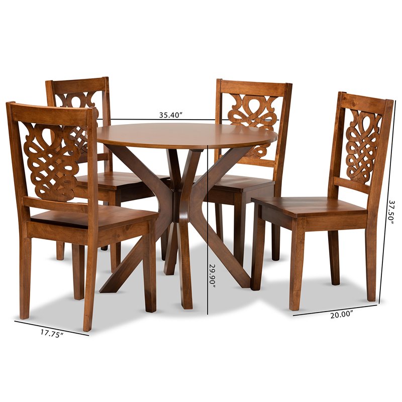 Bowery Hill Walnut Brown Finished Wood 5-Piece Dining Set