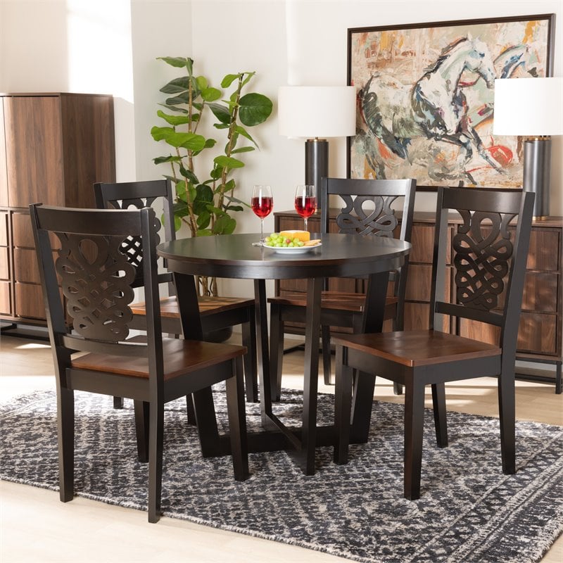 Bowery Hill Two-Tone Brown Finished Wood 5-Piece Dining Set