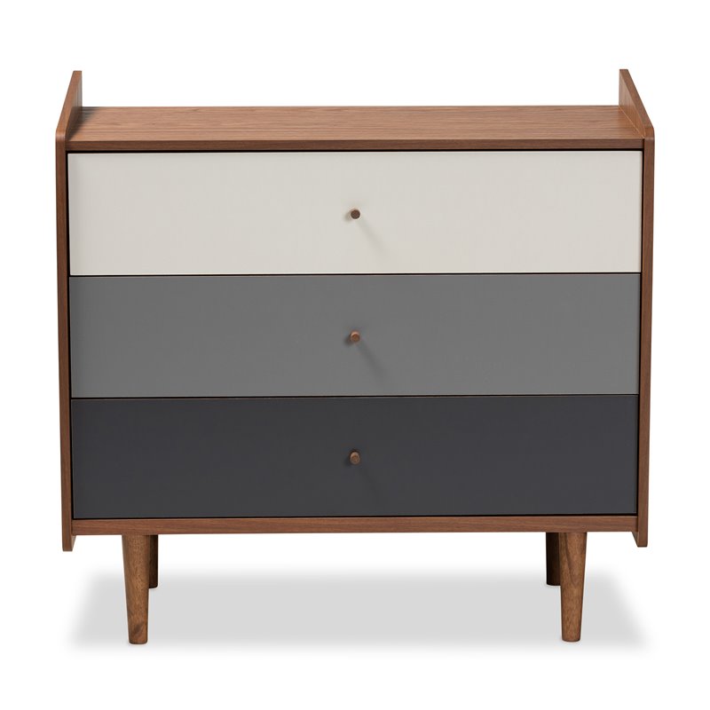 Bowery Hill Mid-Century Brown and Grey Gradient Finished Wood 3-Drawer Chest