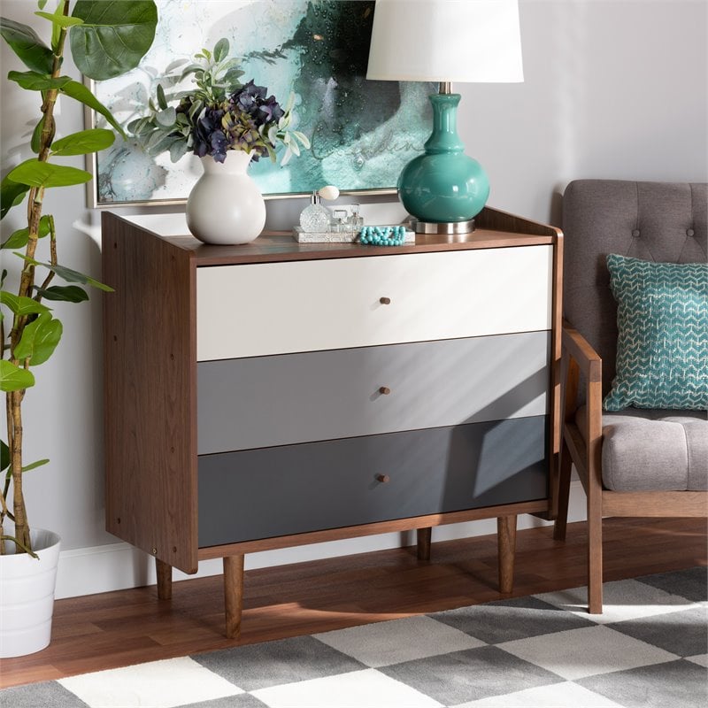 Bowery Hill Mid-Century Brown and Grey Gradient Finished Wood 3-Drawer Chest