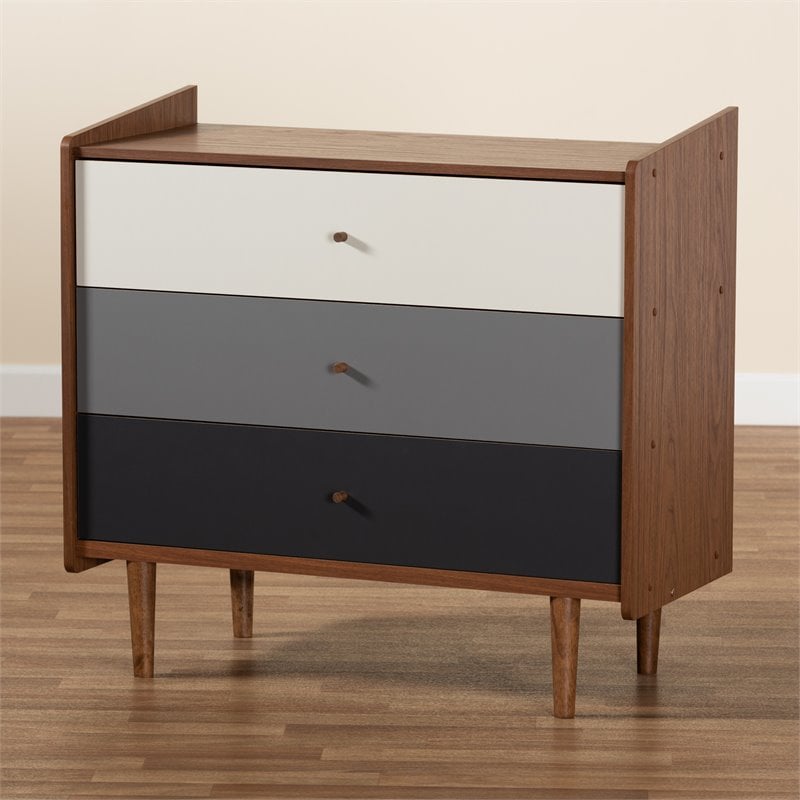 Bowery Hill Mid-Century Brown and Grey Gradient Finished Wood 3-Drawer Chest