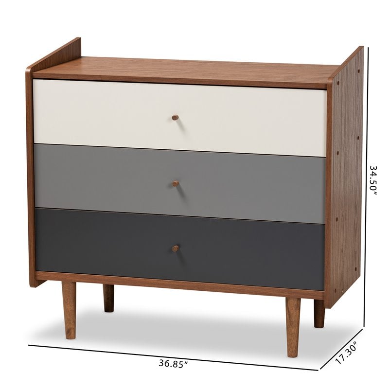 Bowery Hill Mid-Century Brown and Grey Gradient Finished Wood 3-Drawer Chest