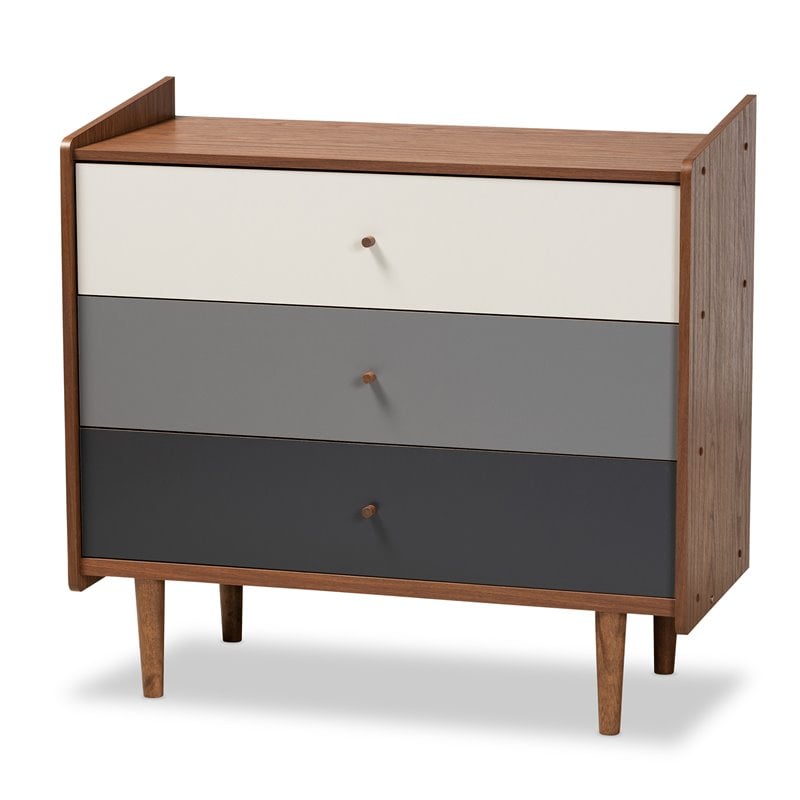 Bowery Hill Mid-Century Brown and Grey Gradient Finished Wood 3-Drawer Chest