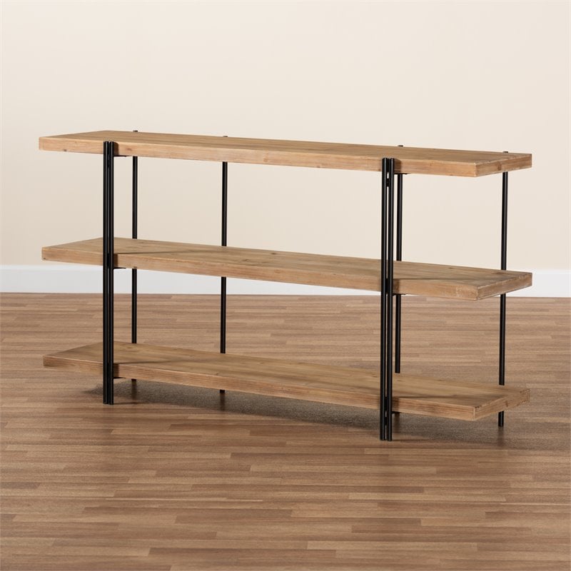 Bowery Hill Brown Finished Wood and Black Finished Console Table