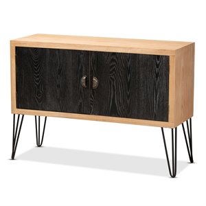 bowery hill brown and black finished wood and metal storage cabinet