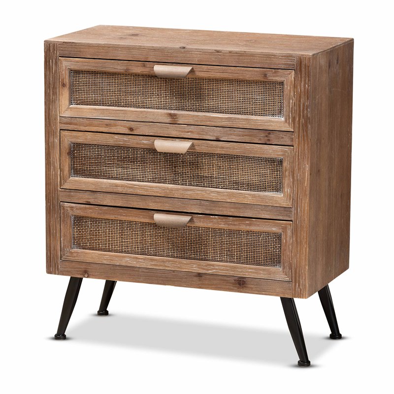 Bowery Hill 3-Drawer Mid-Century Wood Storage Cabinet in Brown