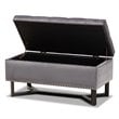 Bowery Hill Grey Velvet and Brown Finished Wood Storage Ottoman