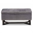 Bowery Hill Grey Velvet and Brown Finished Wood Storage Ottoman