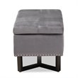 Bowery Hill Grey Velvet and Brown Finished Wood Storage Ottoman