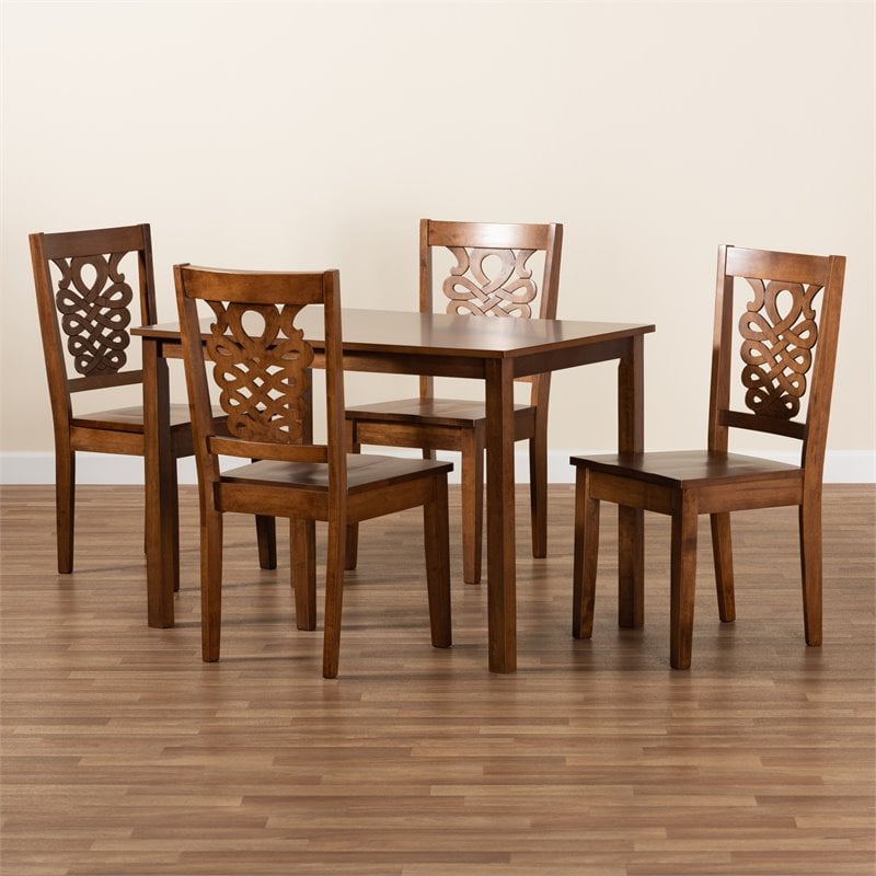 Bowery Hill Walnut Brown Finished Wood 5-Piece Dining Set