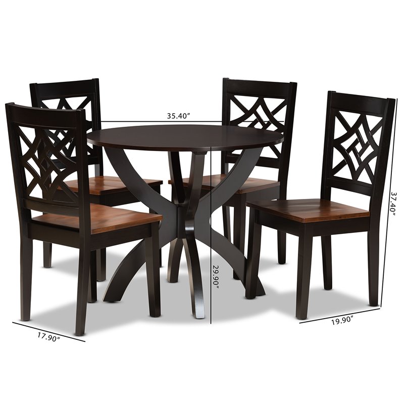 Bowery Hill Brown and Walnut Brown Finished Wood 5-Piece Dining Set
