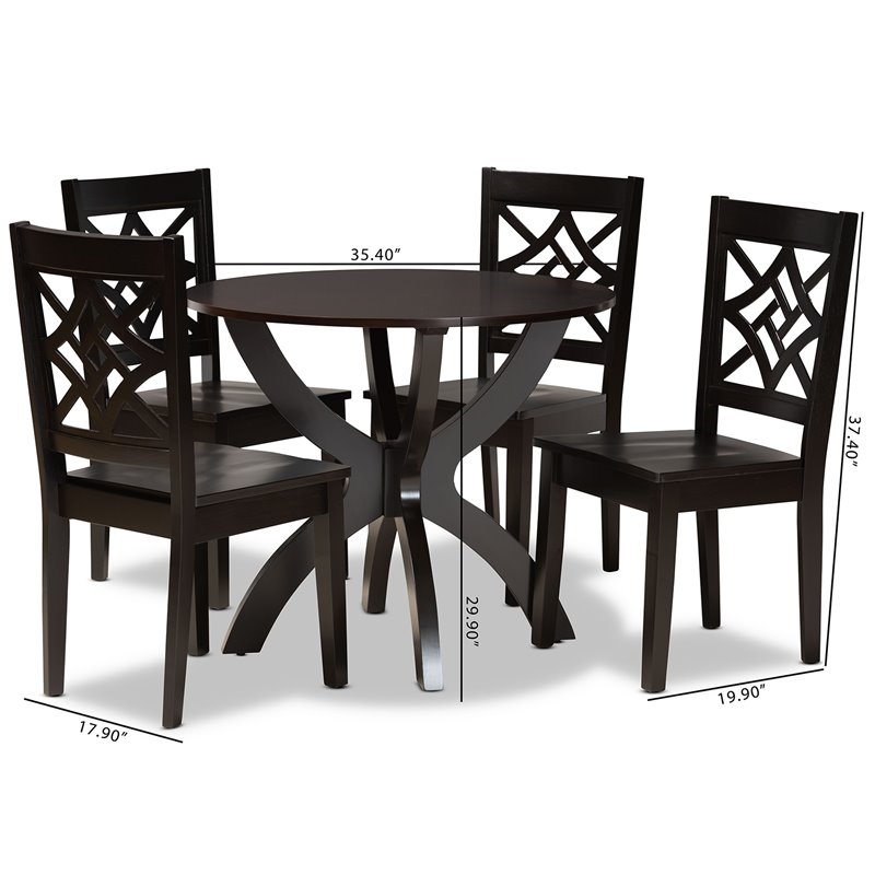 Bowery Hill Dark Brown Finished Wood 5-Piece Dining Set