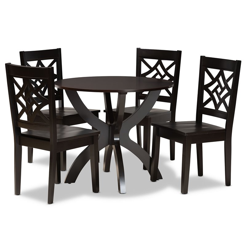 Bowery Hill Dark Brown Finished Wood 5-Piece Dining Set