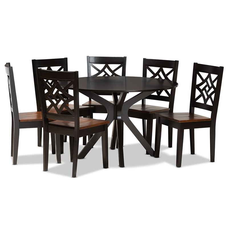 Bowery Hill Brown and Walnut Brown Finished Wood 7-Piece Dining Set