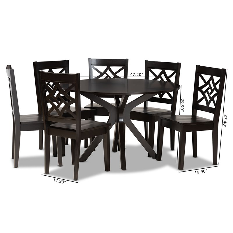 Bowery Hill Dark Brown Finished Wood 7-Piece Dining Set