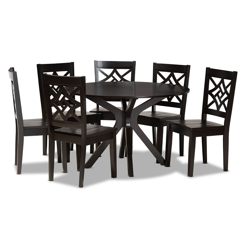 Bowery Hill Dark Brown Finished Wood 7-Piece Dining Set