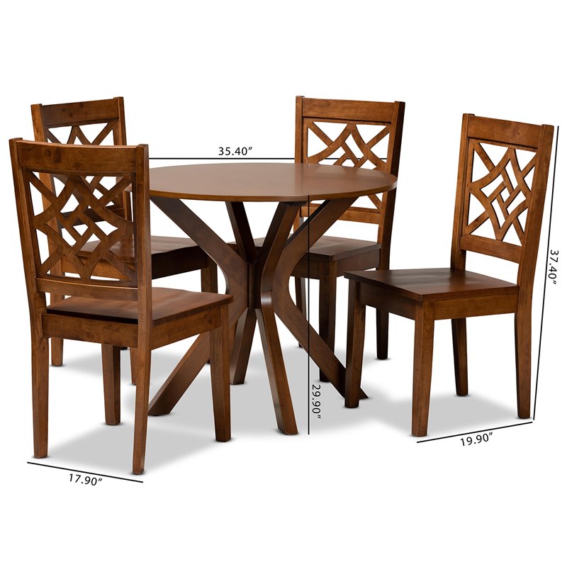 Bowery Hill Walnut Brown Finished Wood 5-Piece Dining Set