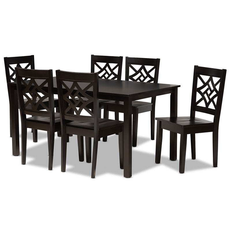 Bowery Hill Dark Brown Finished Wood 7-Piece Dining Set