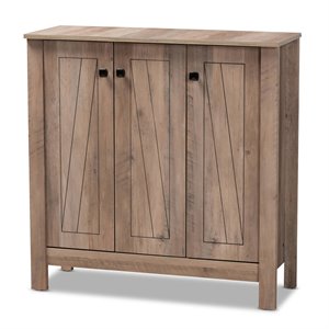 bowery hill natural oak finished wood 3-door shoe cabinet