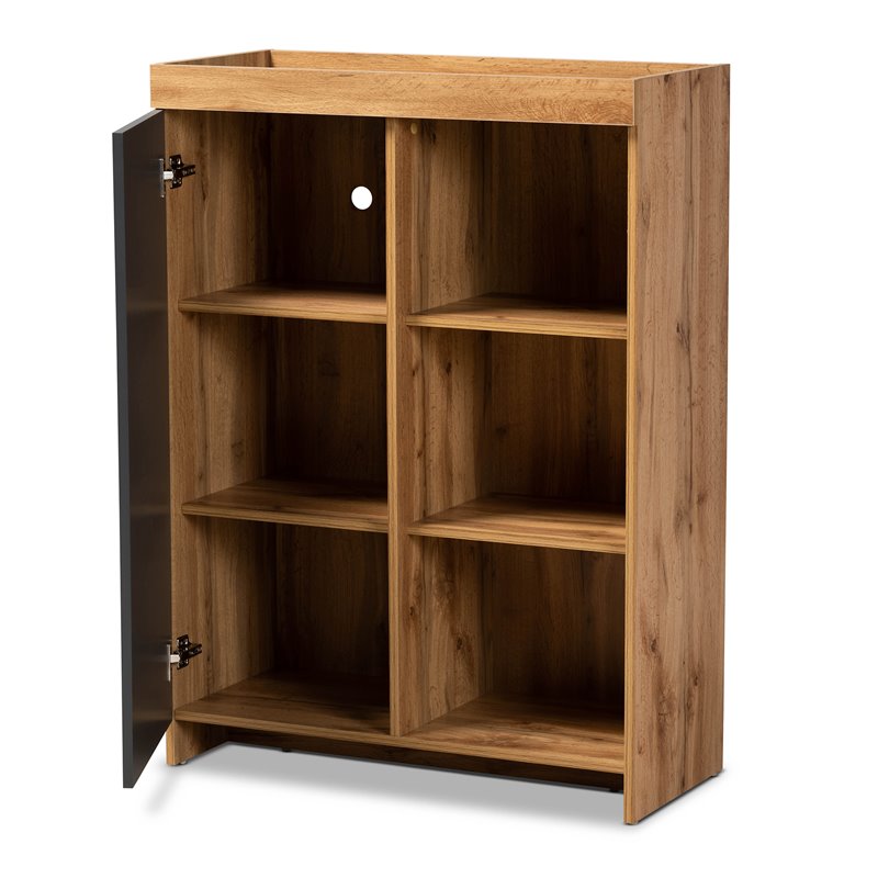 Bowery Hill Modern Two-Tone Grey and Oak Brown Finished Wood Shoe Cabinet