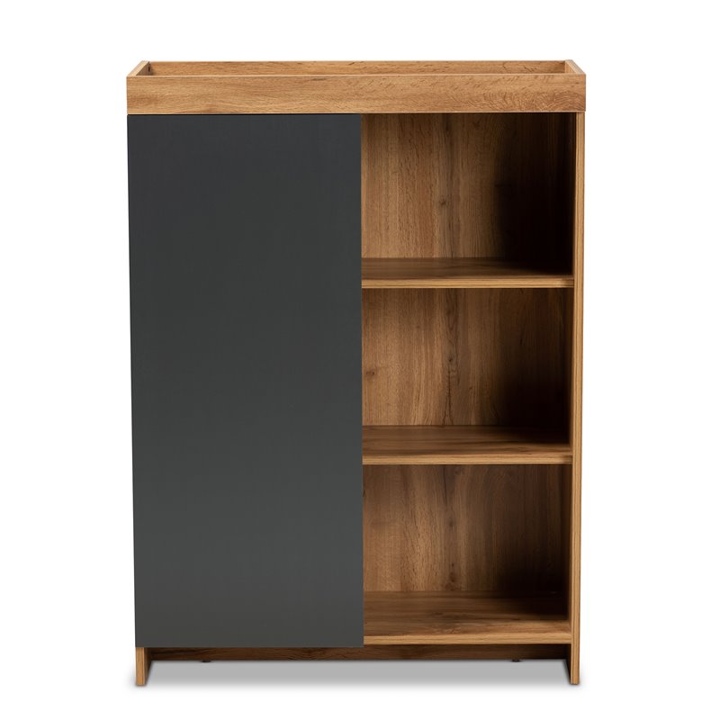 Bowery Hill Modern Two-Tone Grey and Oak Brown Finished Wood Shoe Cabinet