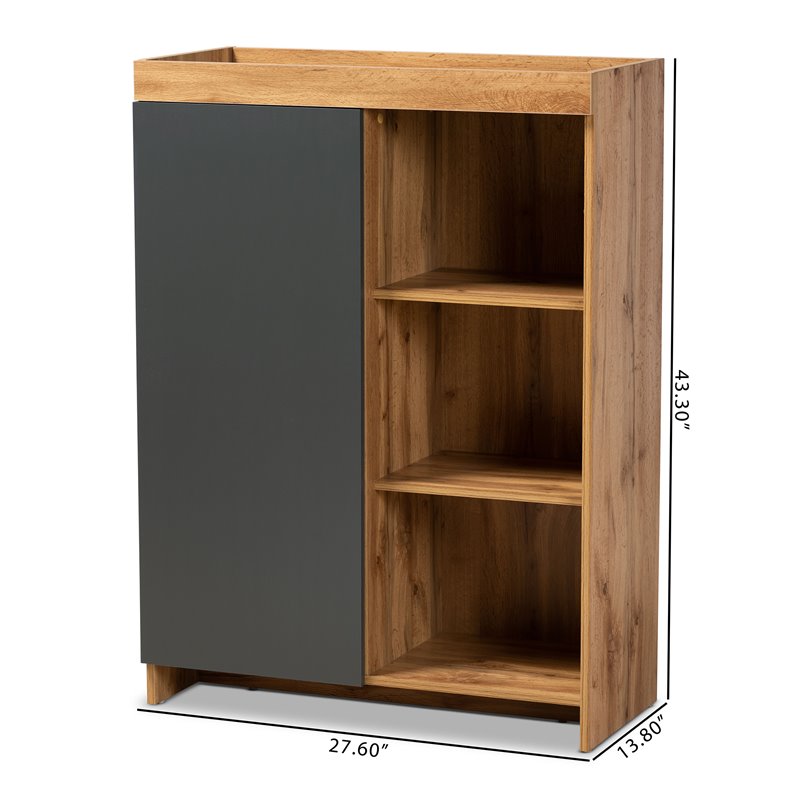 Bowery Hill Modern Two-Tone Grey and Oak Brown Finished Wood Shoe Cabinet
