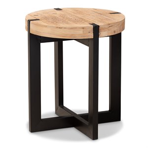 Bowery Hill Brown Finished Wood and Black Finished Metal End Table