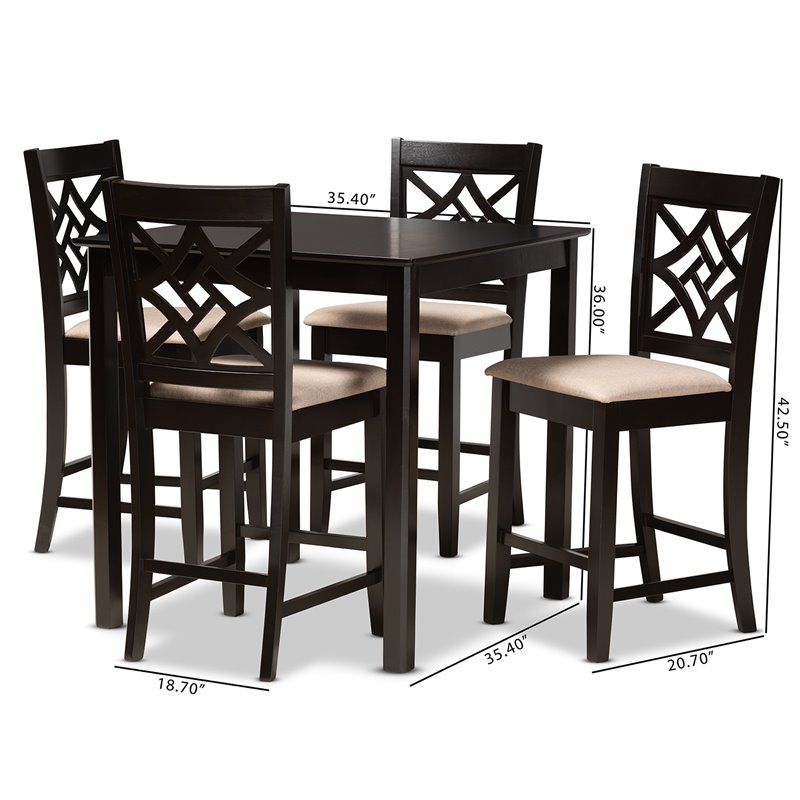 Bowery Hill Sand and Dark Brown Finished Wood 5-Piece Pub Set