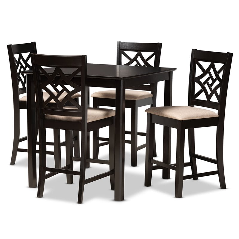 Bowery Hill Sand and Dark Brown Finished Wood 5-Piece Pub Set