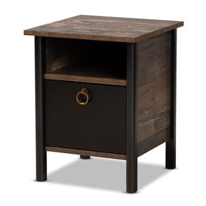Bowery Hill Two-Tone Rustic Brown and Black Finished Wood Nightstand