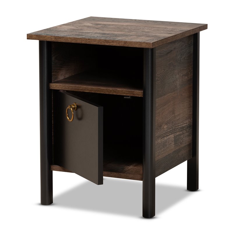 Bowery Hill Two-Tone Rustic Brown and Black Finished Wood Nightstand