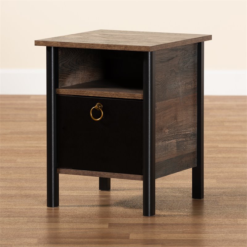 Bowery Hill Two-Tone Rustic Brown and Black Finished Wood Nightstand