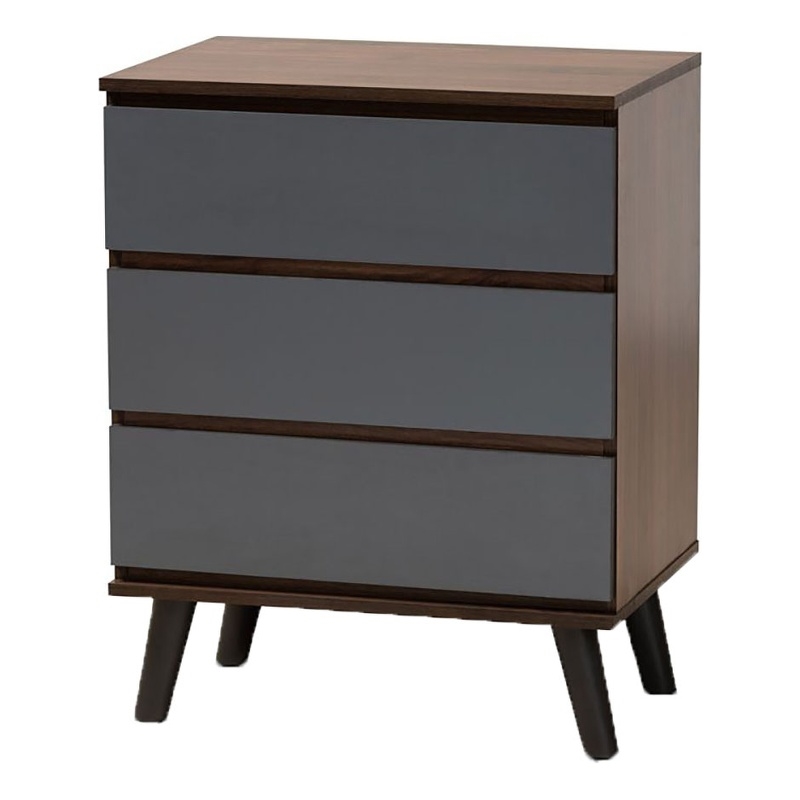Bowery Hill Modern 3-Drawer Wood Bedroom Chest in Walnut Brown/Gray