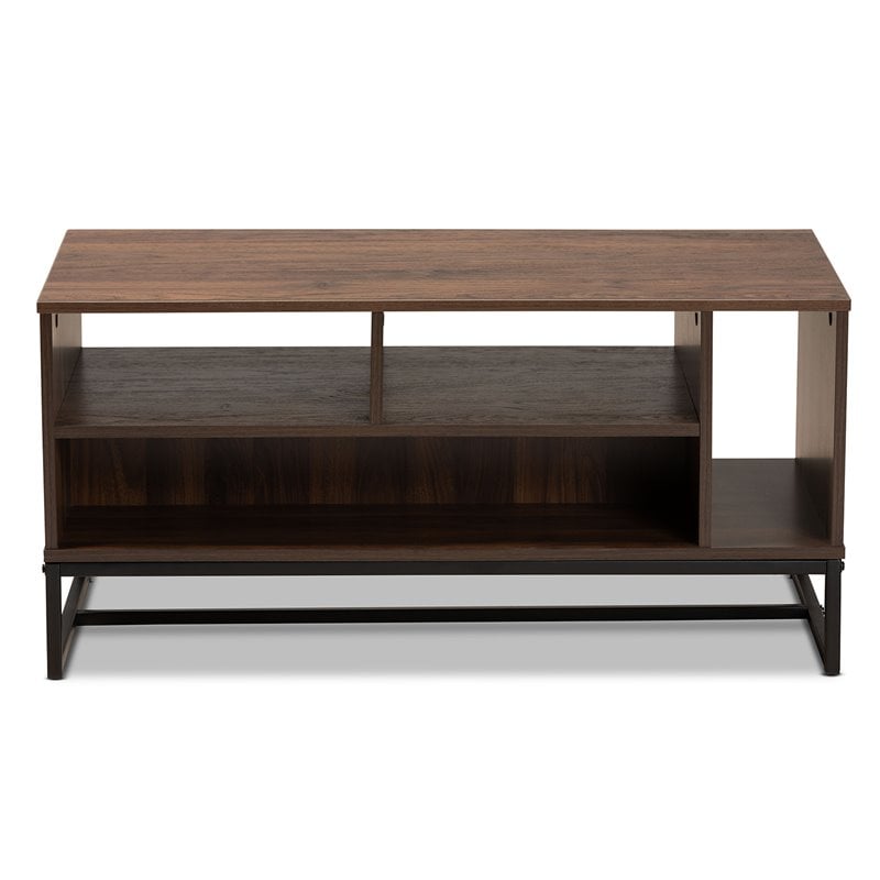 Bowery Hill Modern Walnut Brown and Black Coffee Table